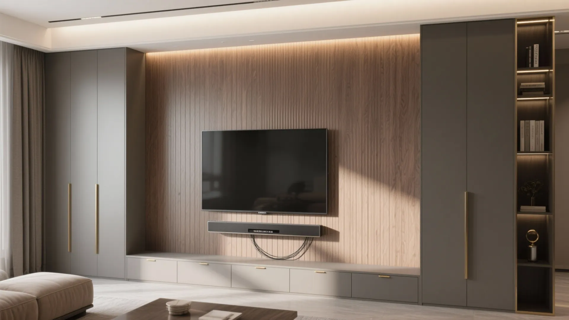 Fluted TV Feature Wall With Hidden Storage