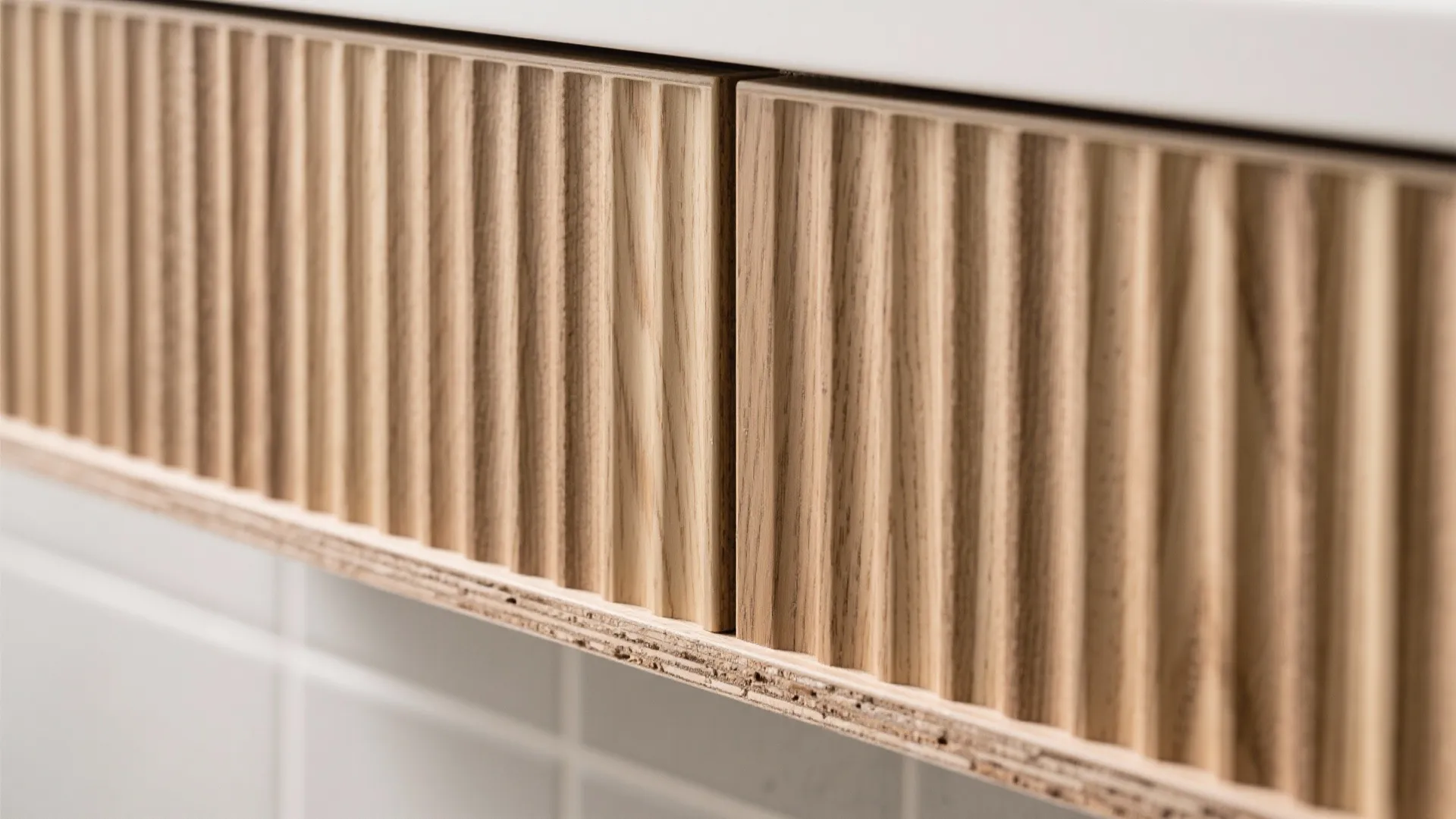 1) Slim wood vanities with fluted fronts