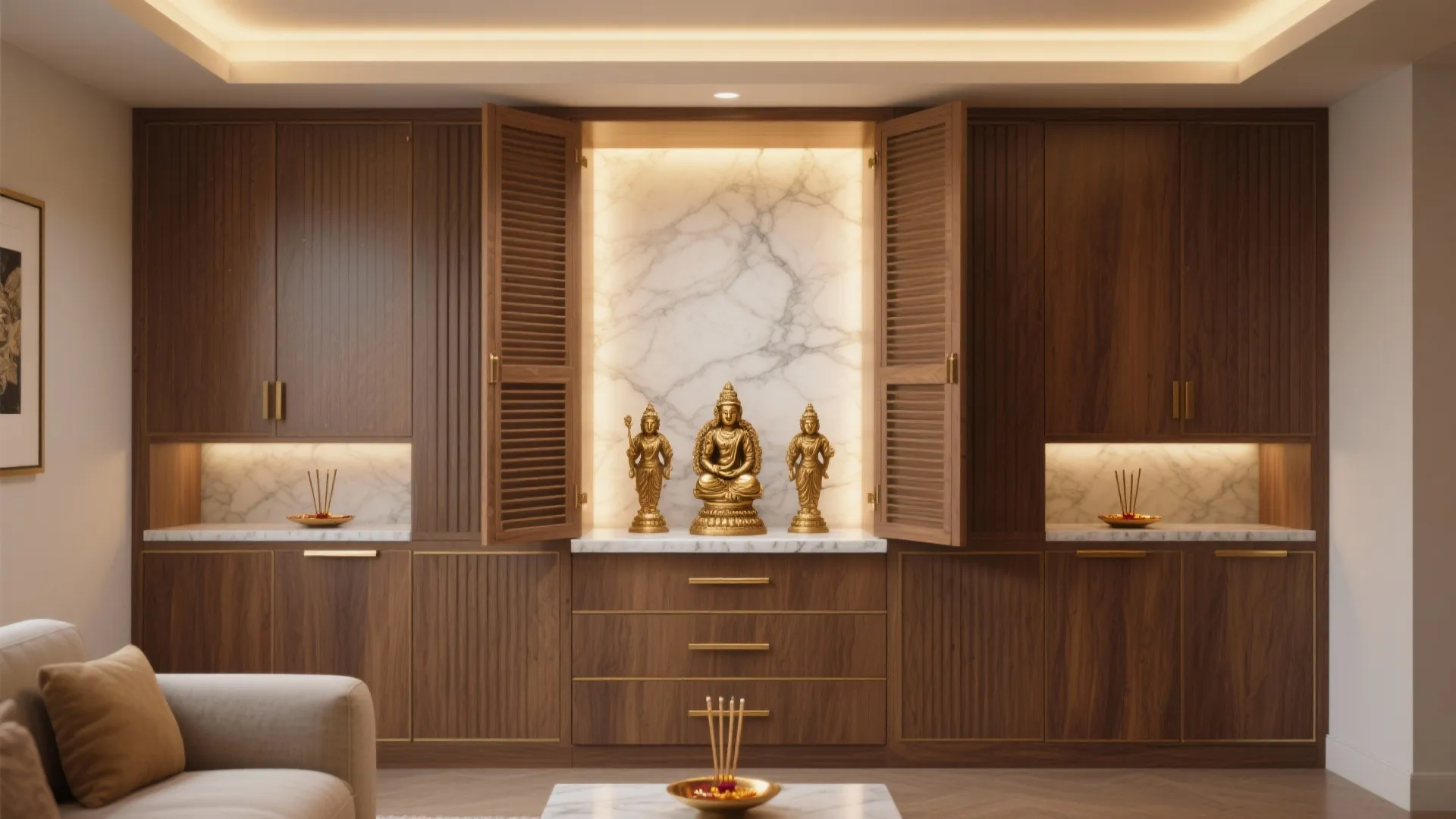 Minimalist Storage Wall with Fluted Doors