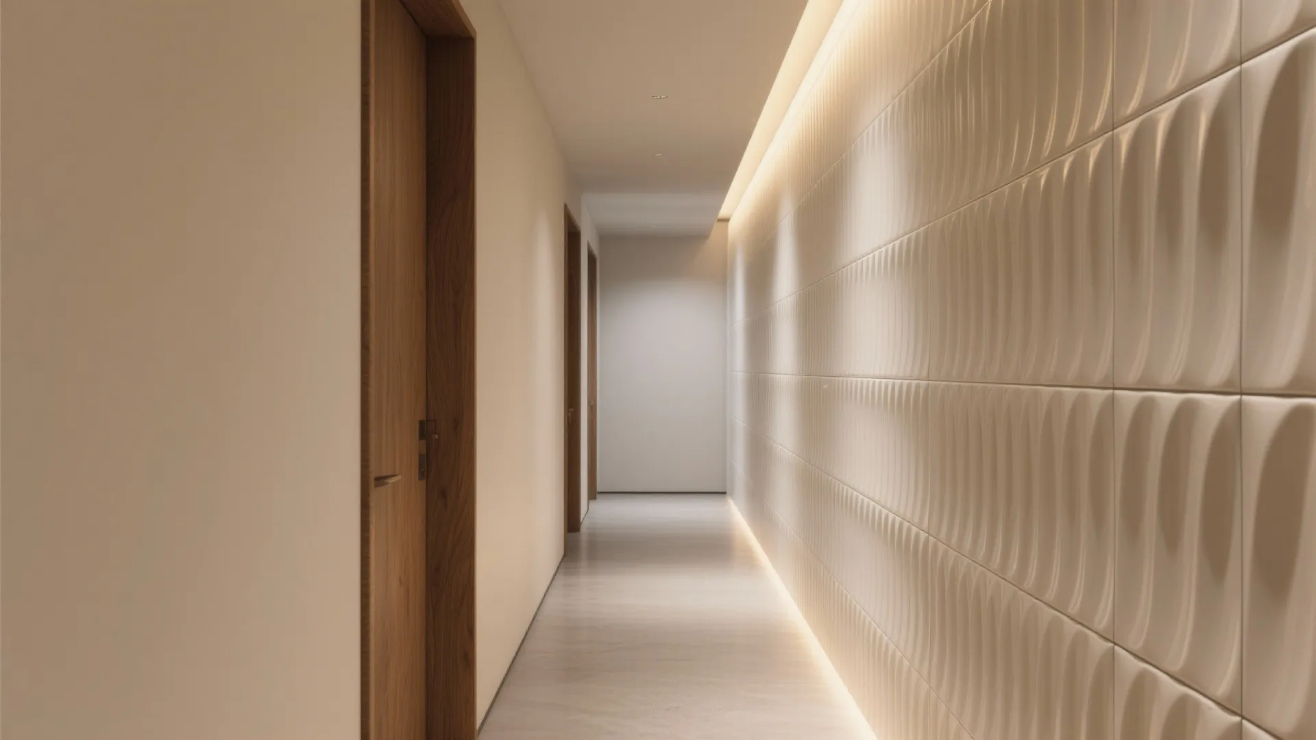 3D fluted tiles with wall-wash lighting