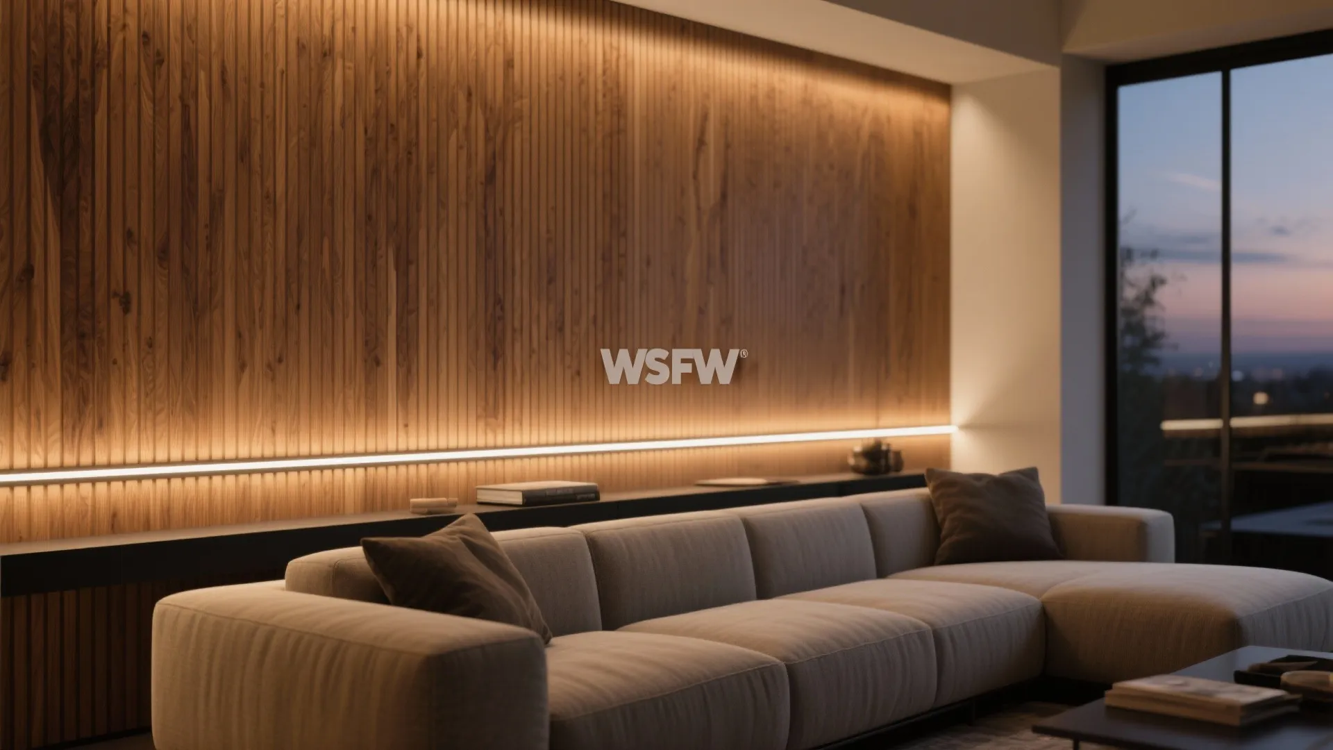 Fluted Wood Slat Wall with Integrated Lighting