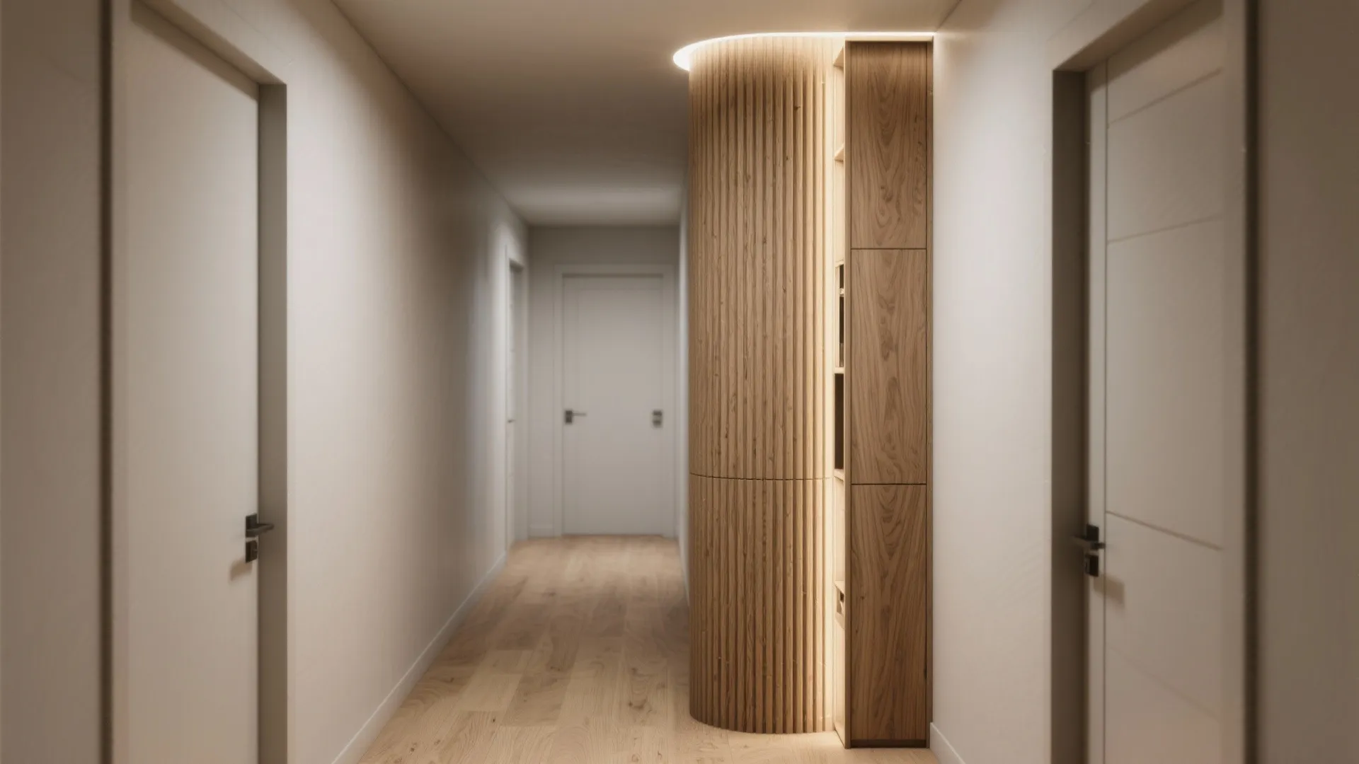 Minimalist Fluted Wood Pillar with Hidden Storage