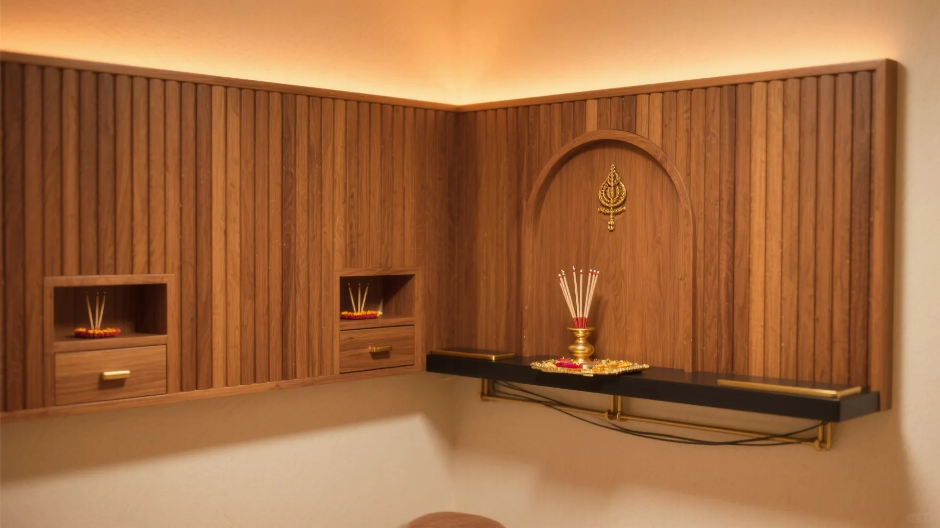 Fluted Wood Panels with Hidden Storage