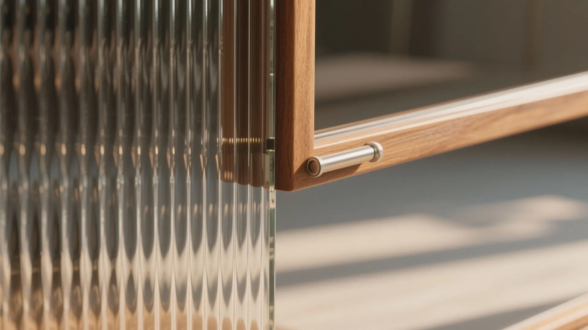 2) Fluted Glass and Wood Sliding Screen
