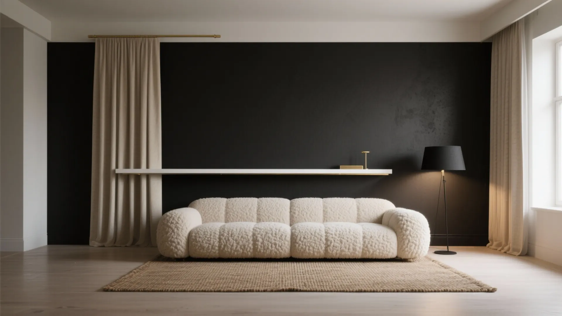 1. High-contrast focal wall with soft beige layers