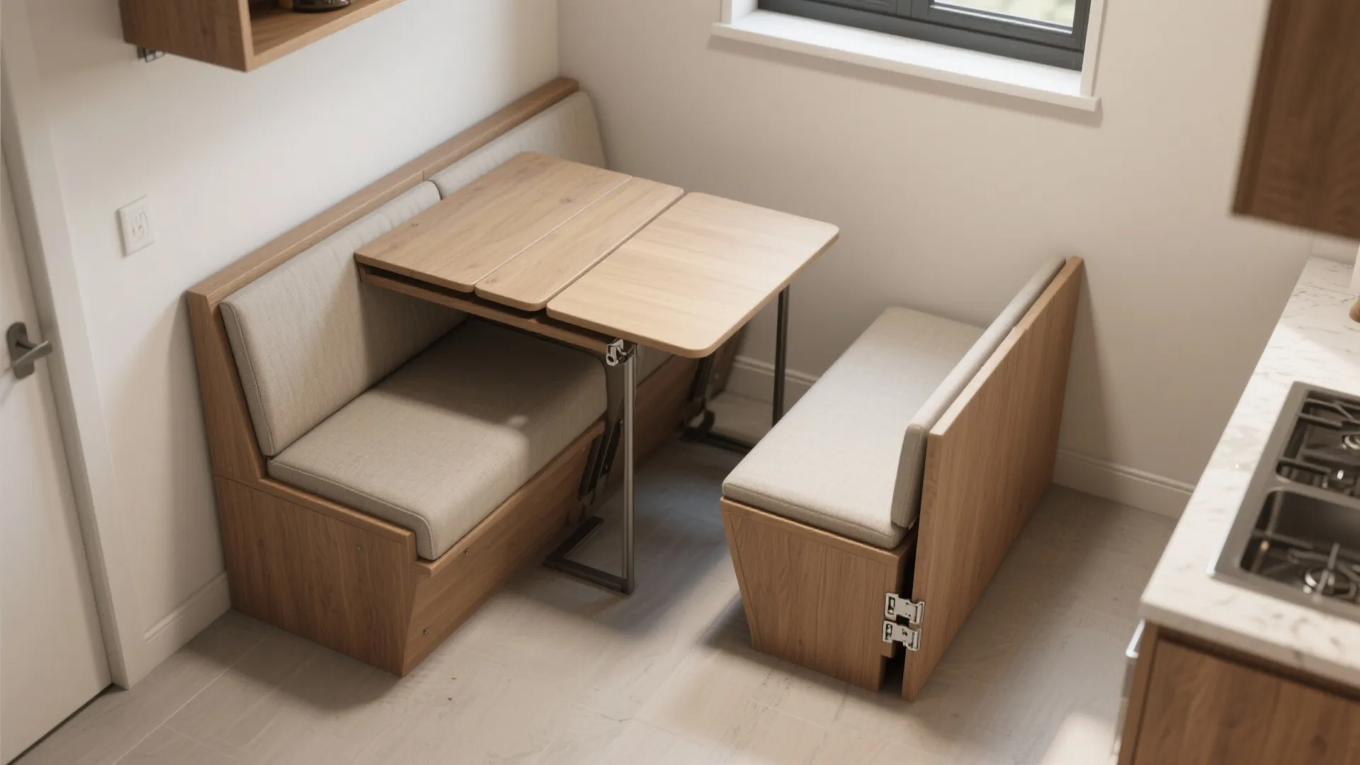 3. Fold-away banquette and wall tables
