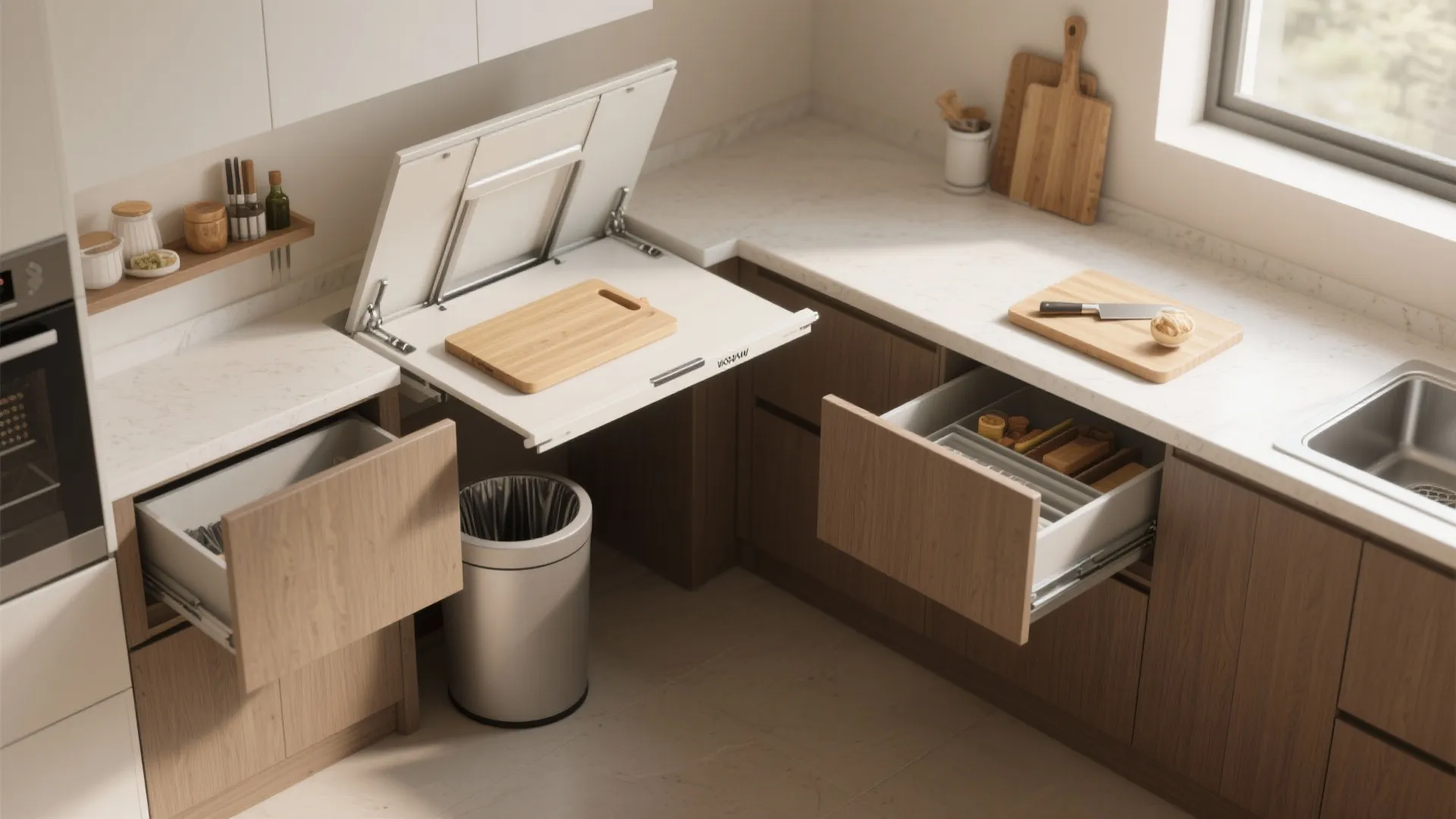 4. Fold-away surfaces and multi-use corners