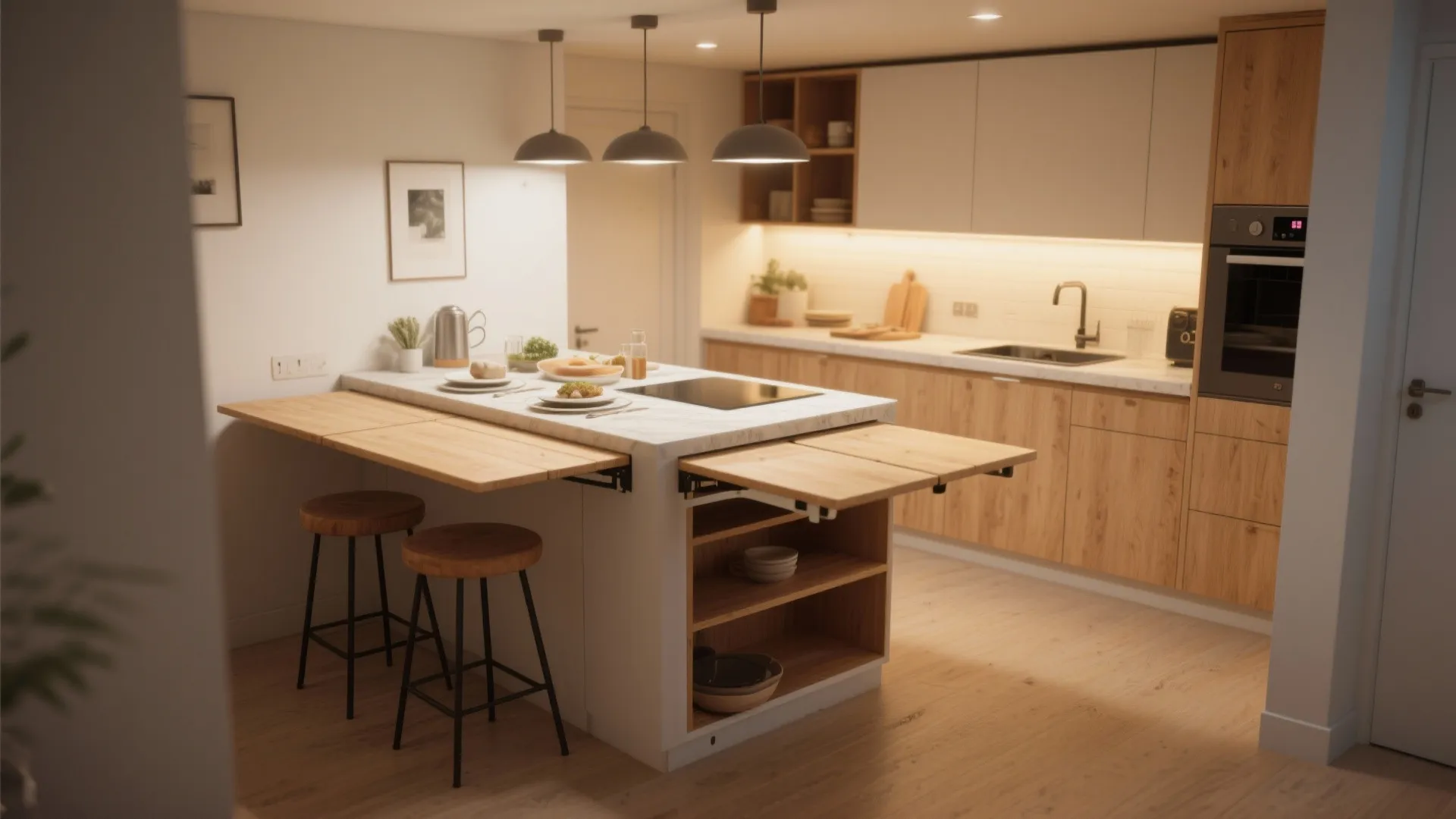 5. Create multifunctional islands or fold-away counters