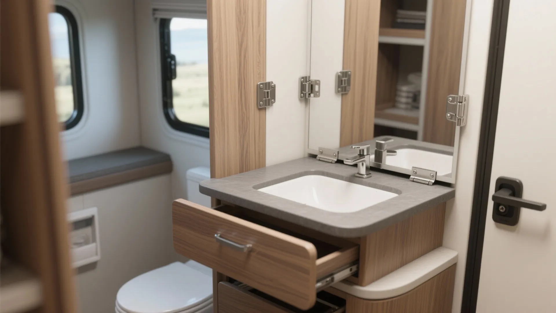 2. Use fold-away vanities and mirrors