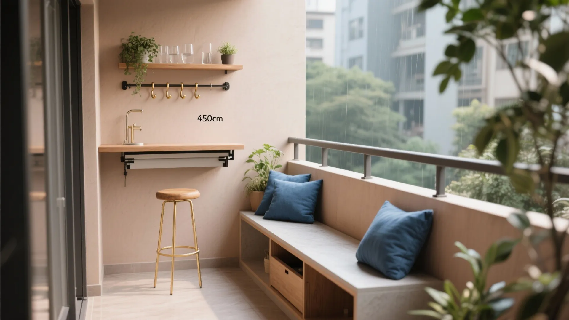 Fold-Down Bar + Narrow Bench: Entertain in One Step