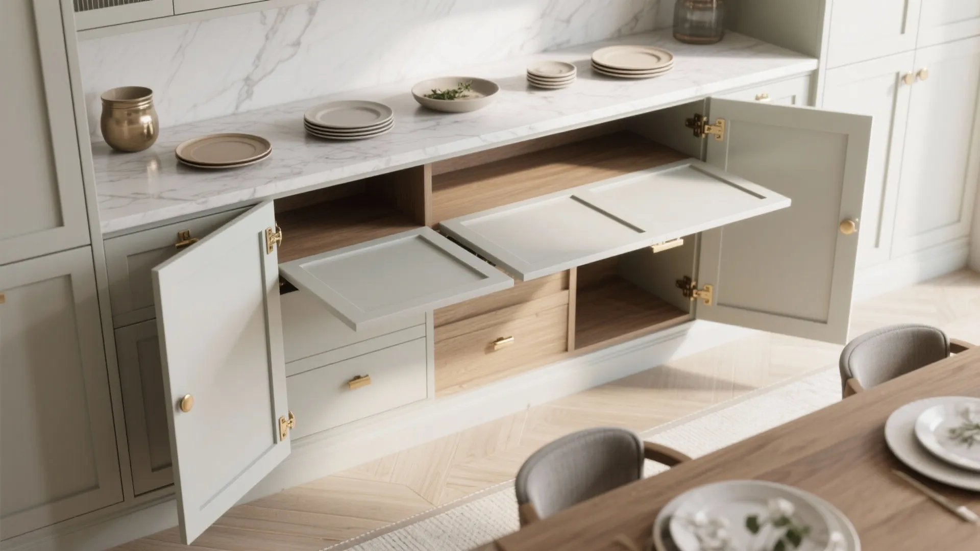 3. Fold-Down Buffet + Multi-Use Surface