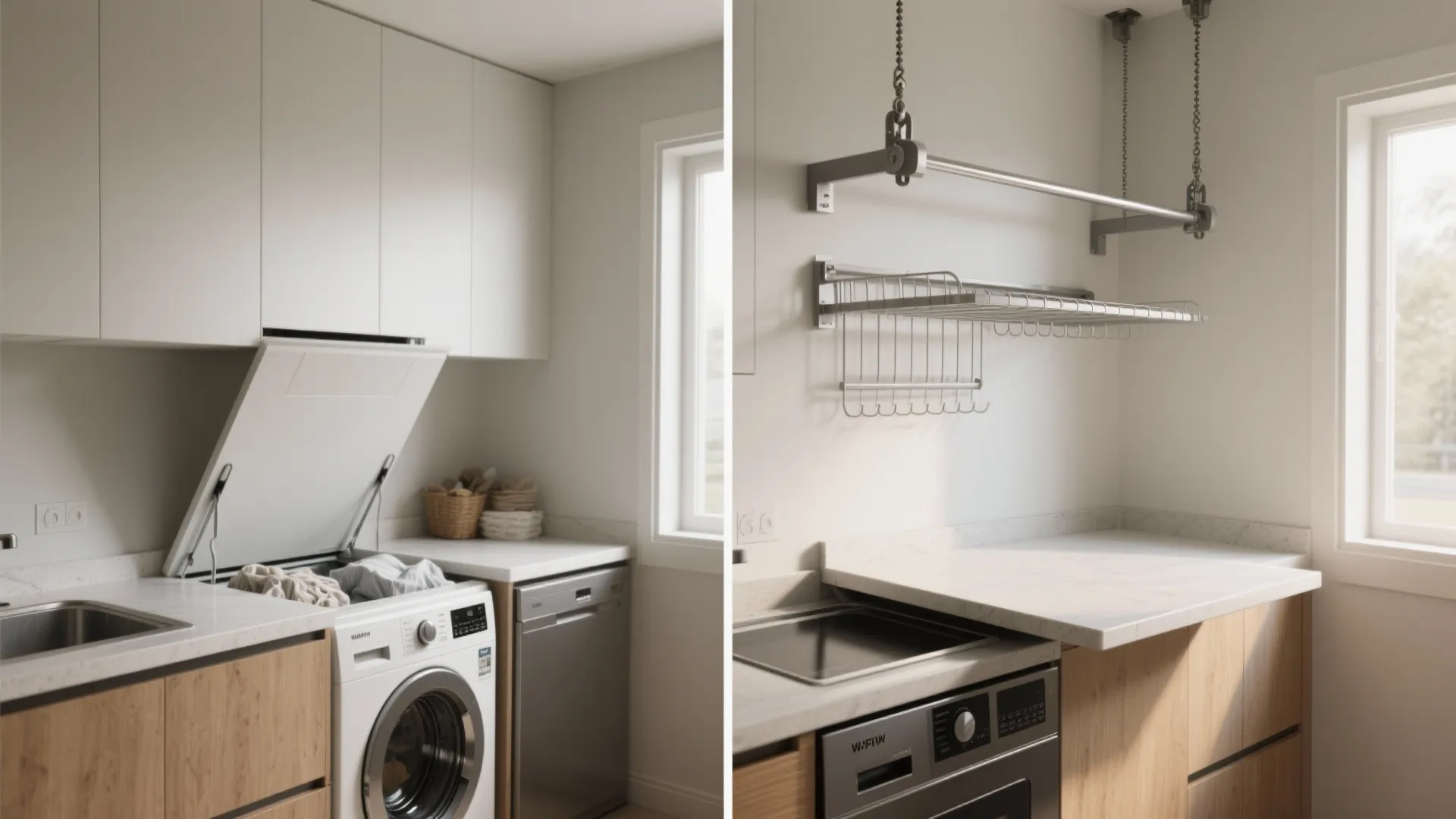 Idea 3: Fold-down counter over machines + hidden drying