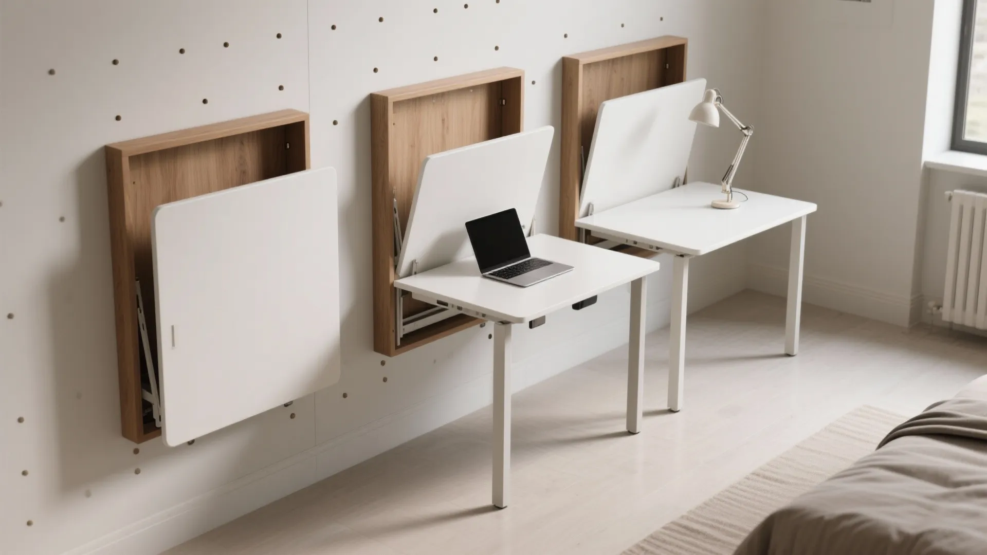 2. Fold-down tables and wall-mounted desks