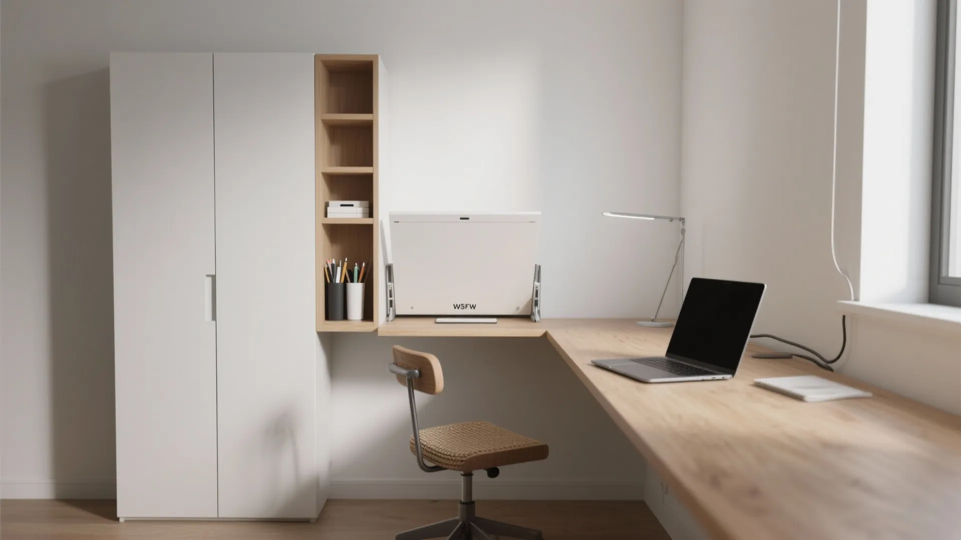 1. Fold-down desk + wall storage
