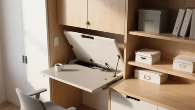 Space-Saving Home Office with Pull-Down Desk