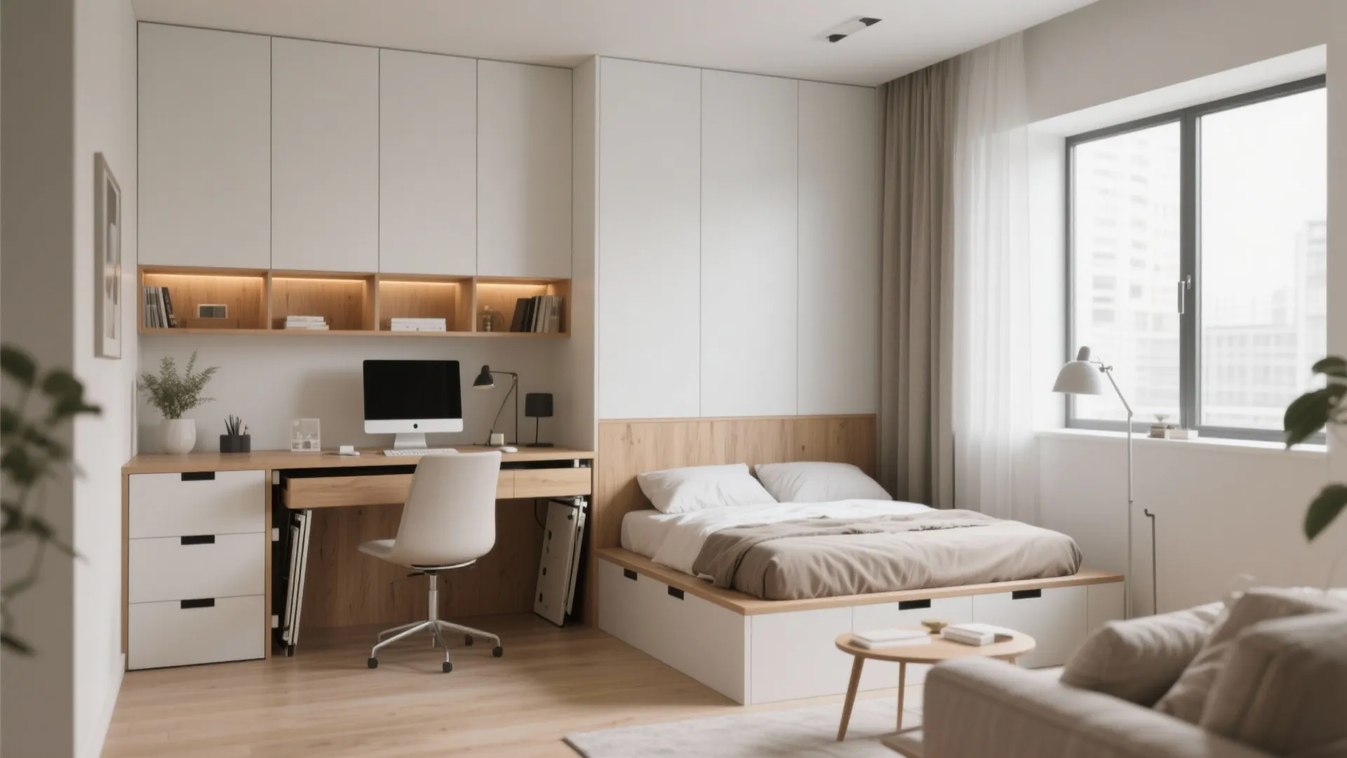 8. Fold-Down Desk + Bed Combo