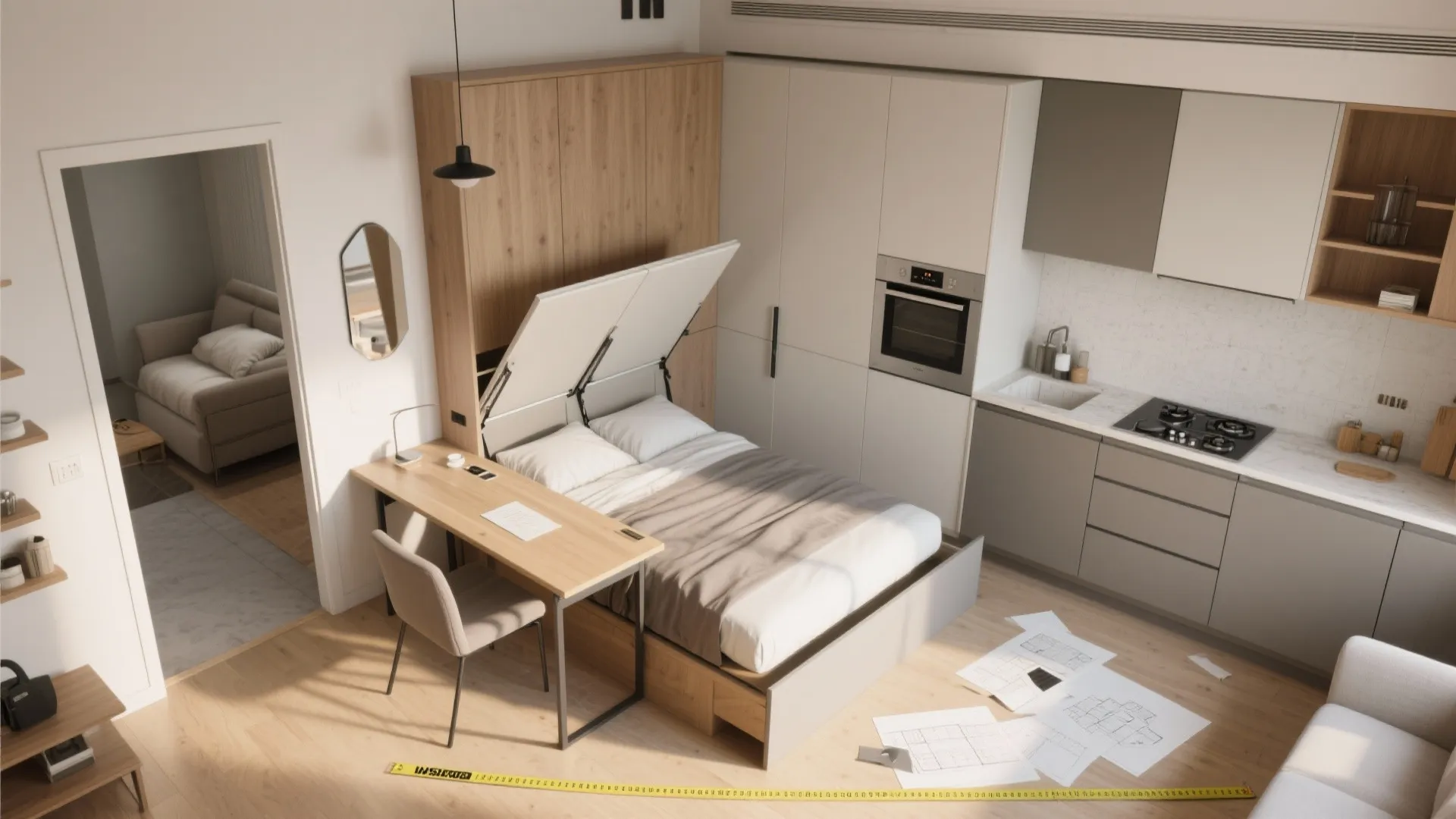 Fold-out Desk-Bed and Studio Zoning