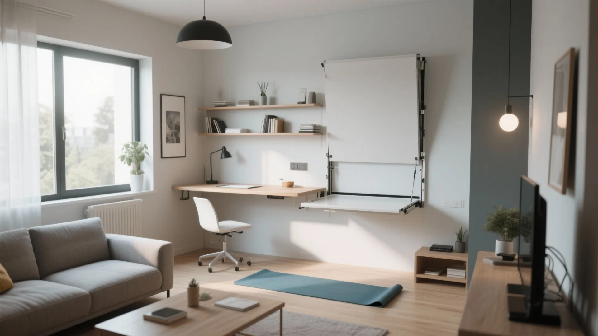 9. Fold-Down Wall-Mounted Desk + Gym