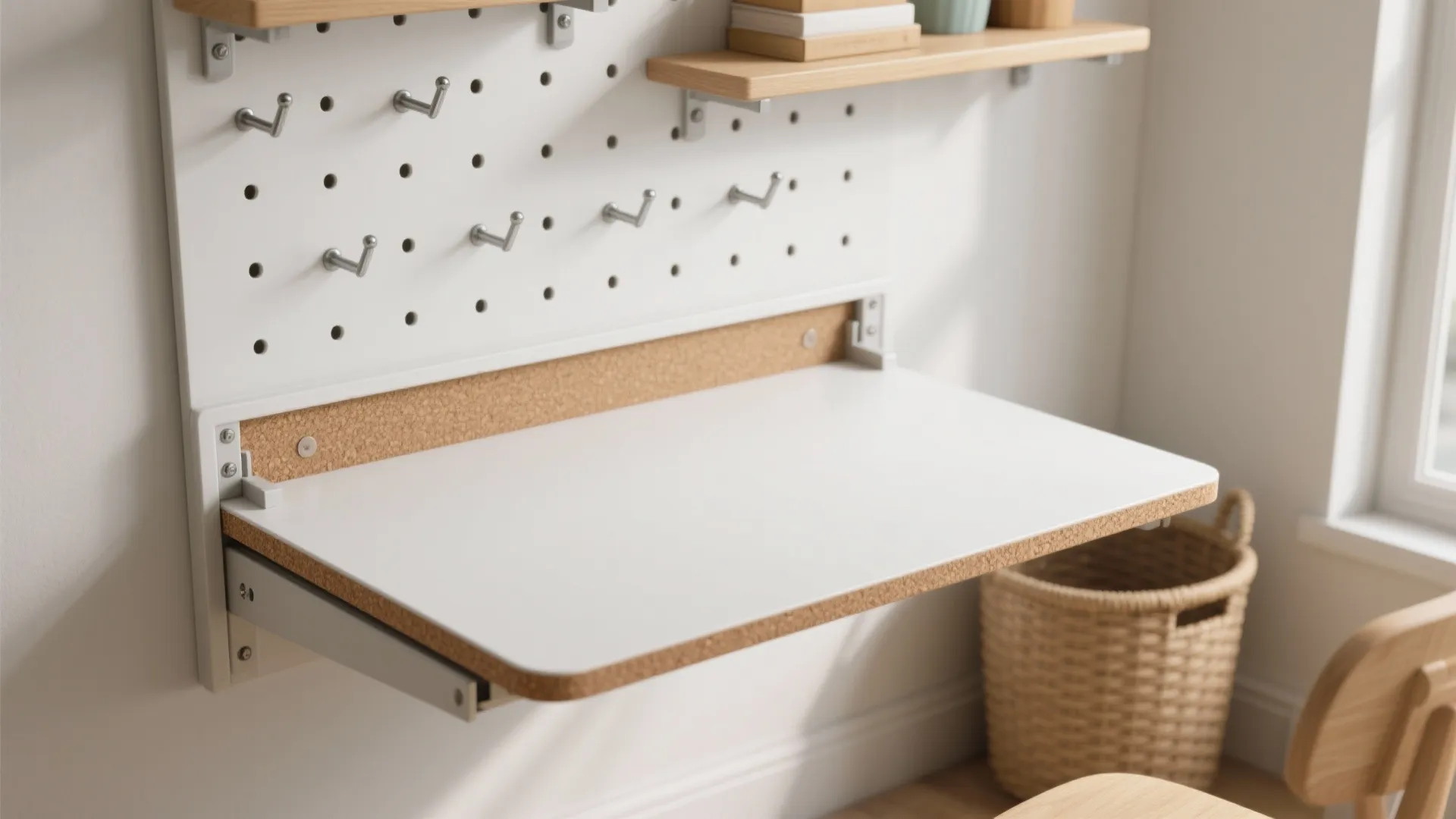 Fold-Down Desk, Pegboard Walls, and Rotating Toy Storage
