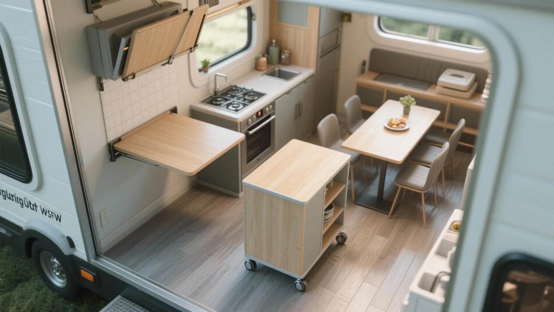 Fold-down dining and multi-use islands