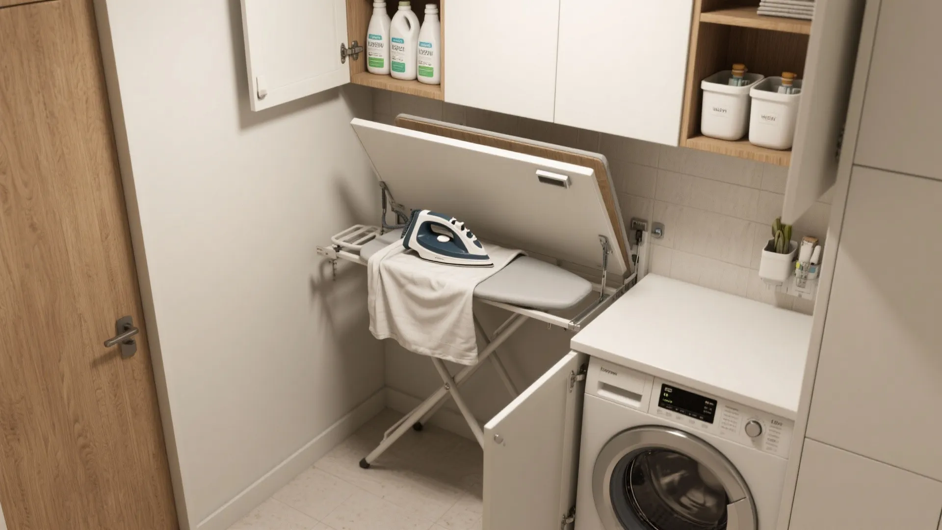 2. Fold-Down Workstation (Ironing + Sorting)