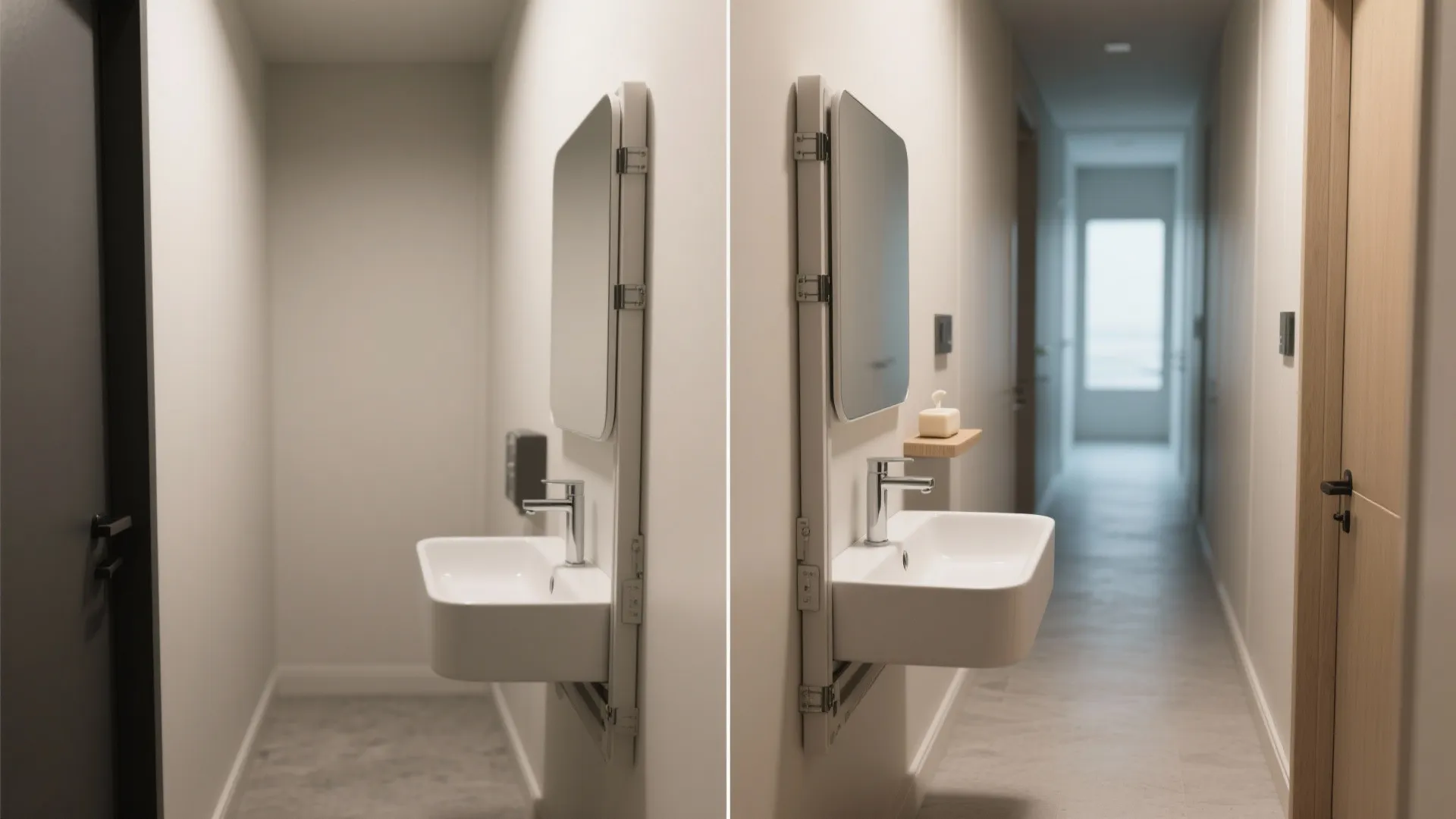 Fold-Down Basin for Ultra-Narrow Halls