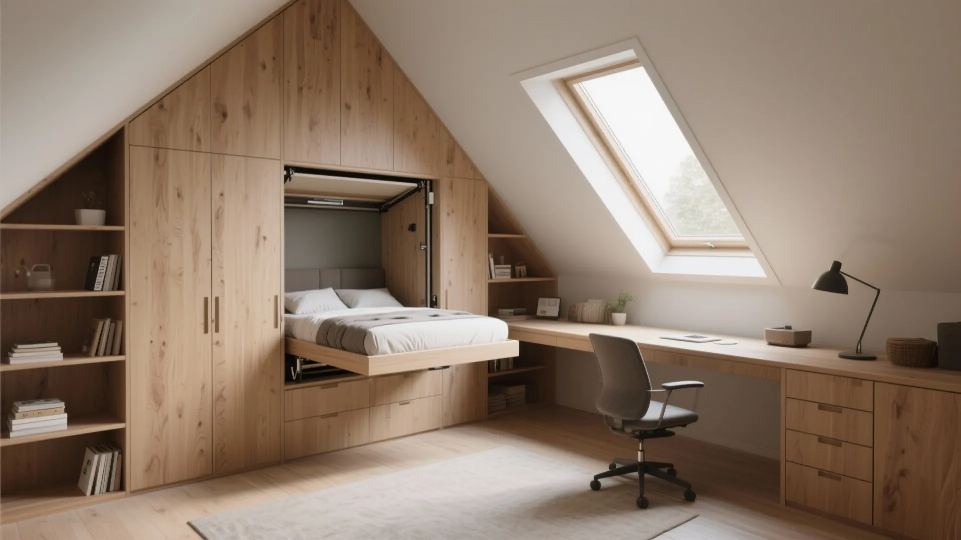 3. Flexible Bedroom with Fold-Down Bed and Built-In Storage