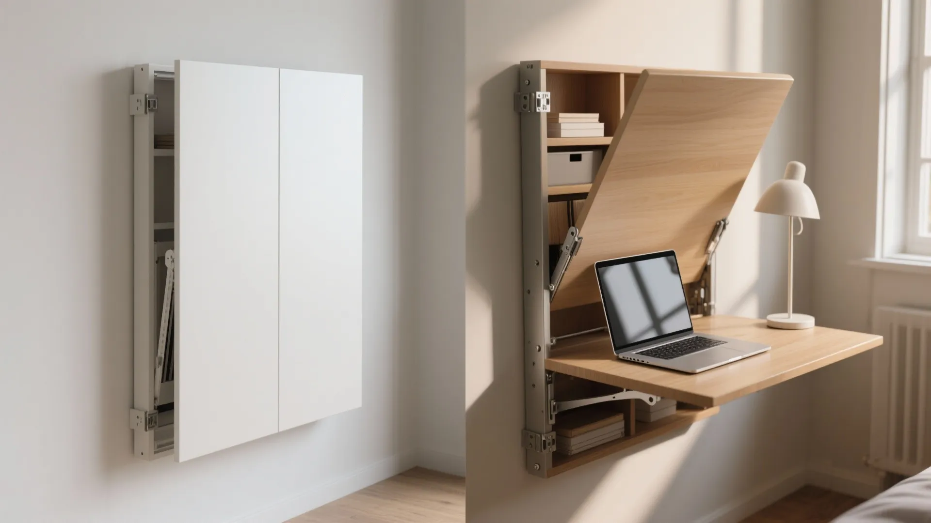 1. Wall-mounted fold-down desk