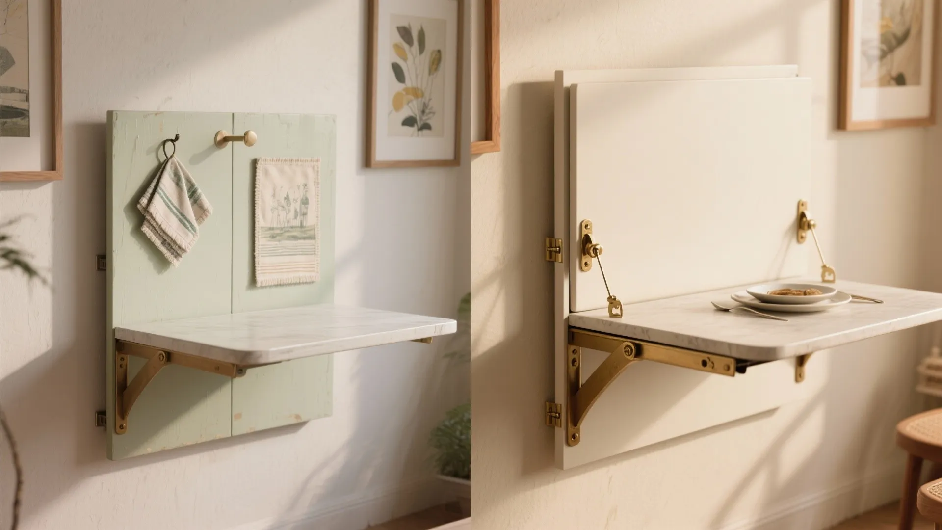 2. Wall-mounted fold-down table (but make it pretty)