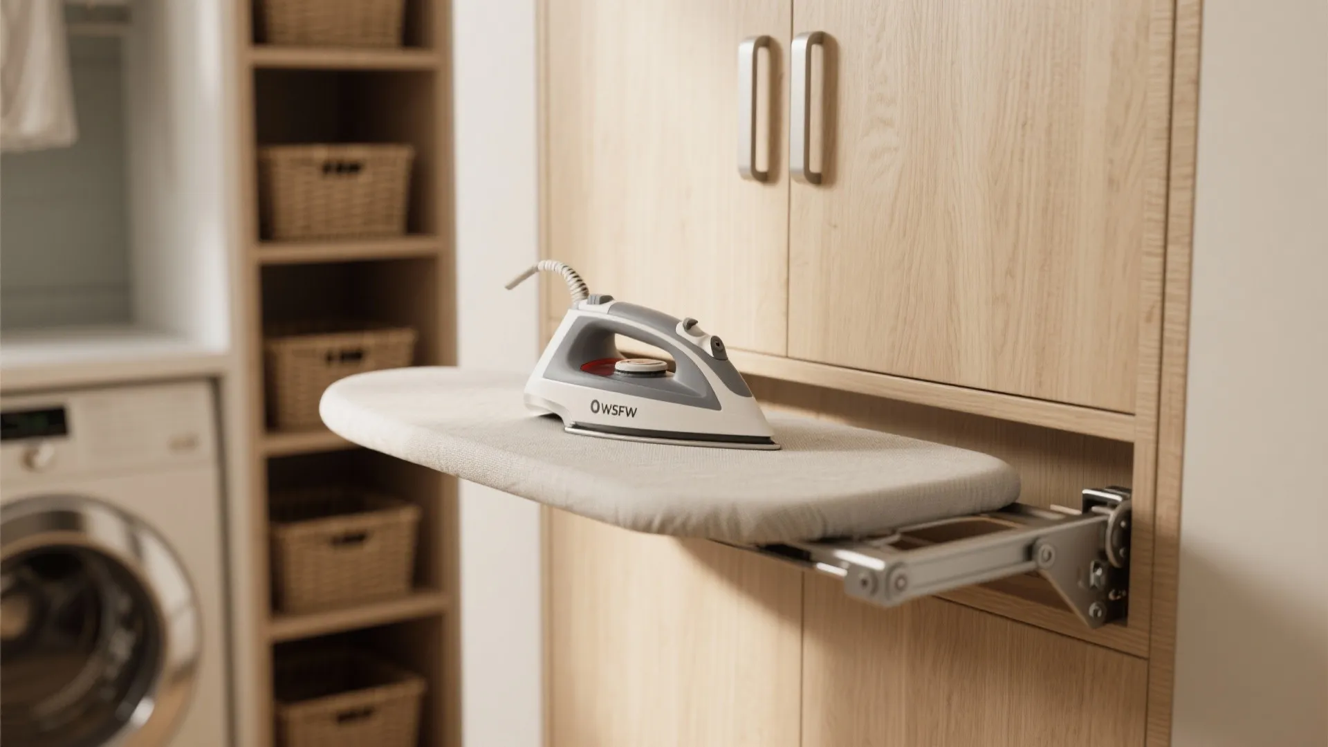 4. Vertical storage and fold-down ironing board
