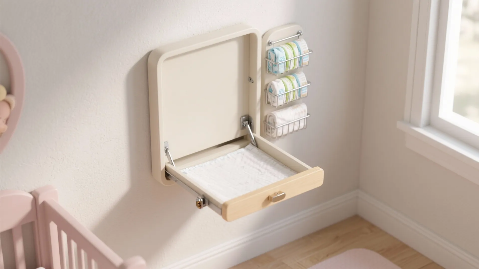 Wall-mounted changing station and fold-down surface