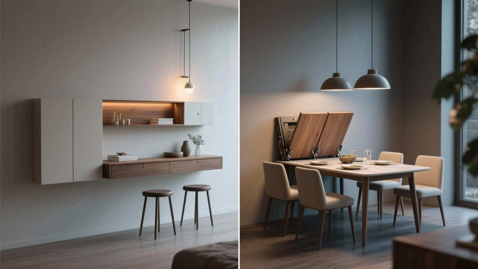 2. Fold-down console that becomes a dining table