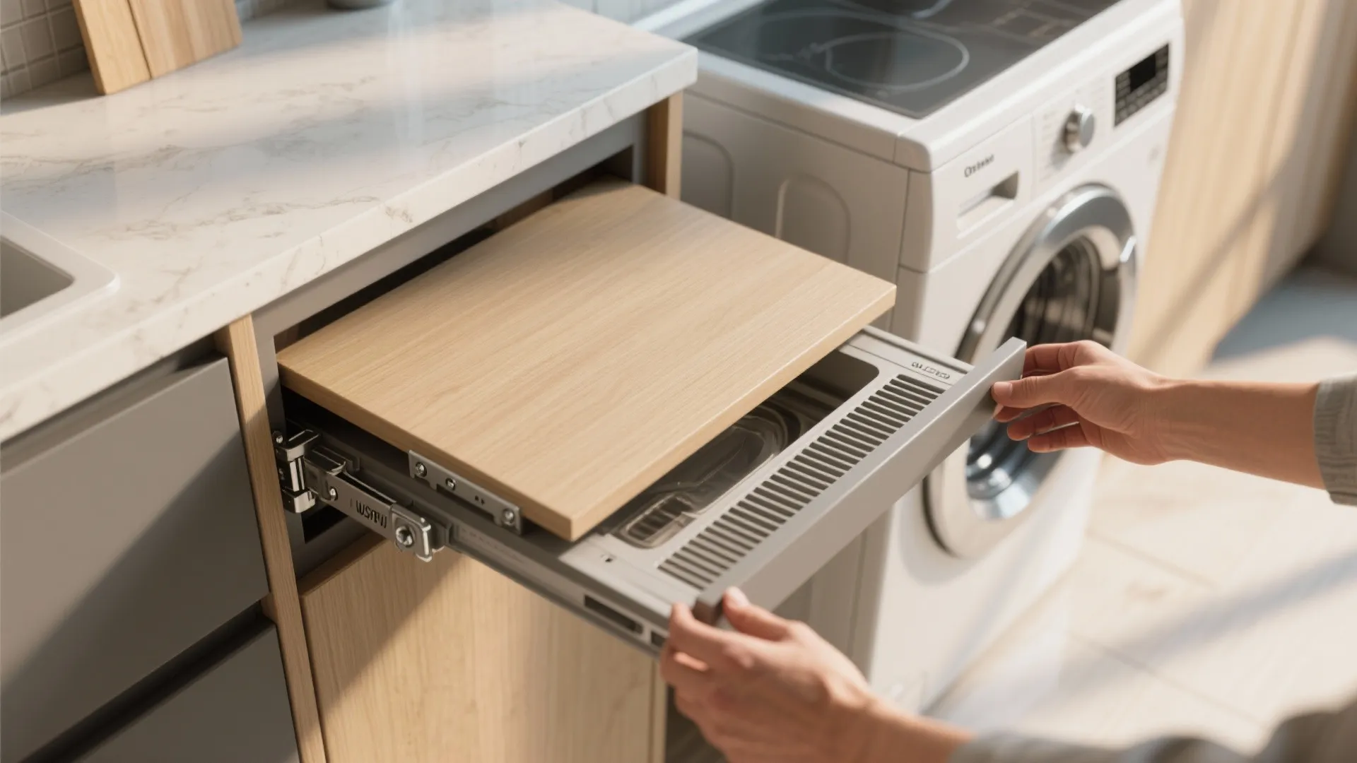 Tip 2: Fold-down counter for folding and hiding the washer
