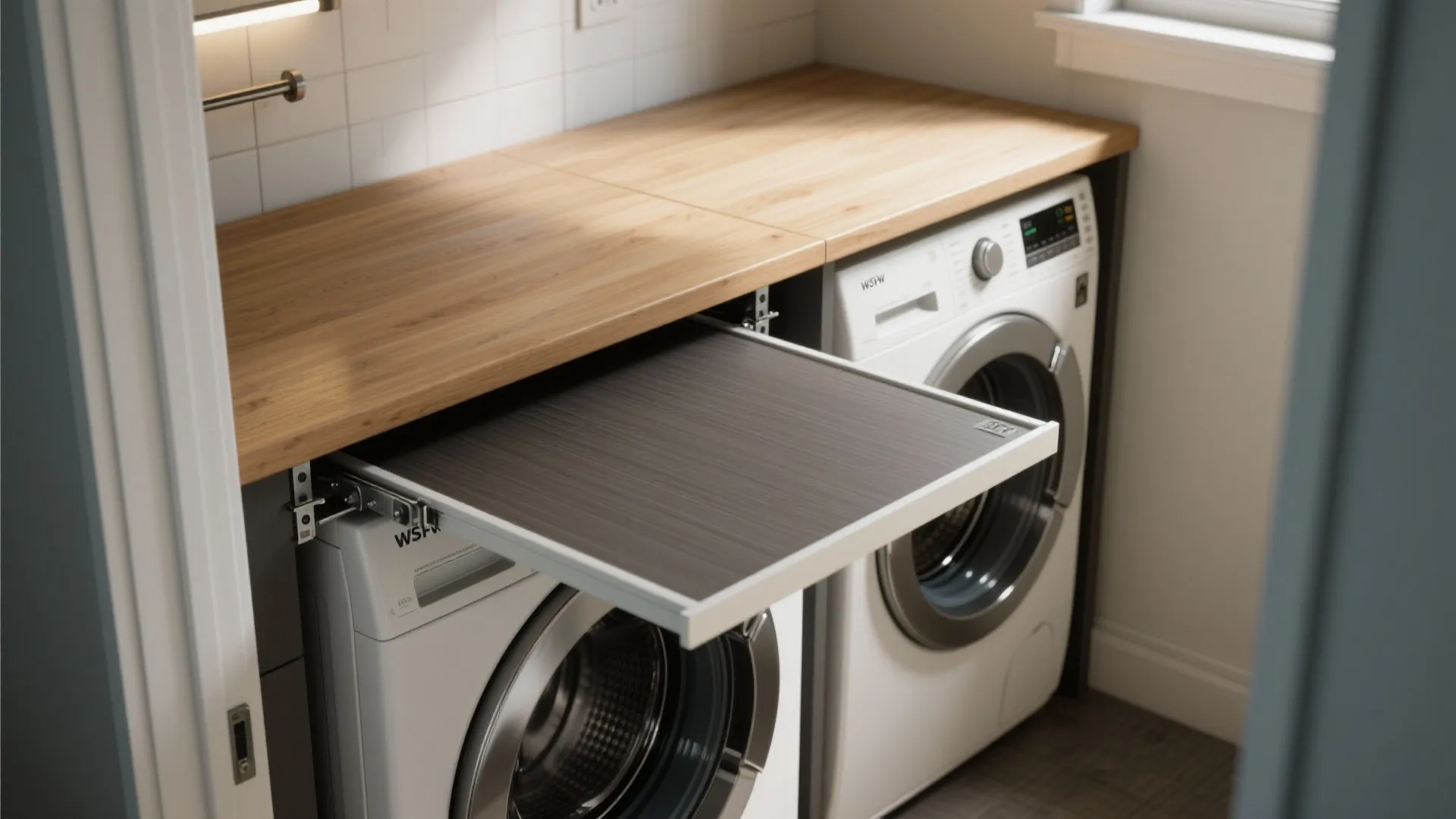 2. A fold-down counter that doubles as a workspace