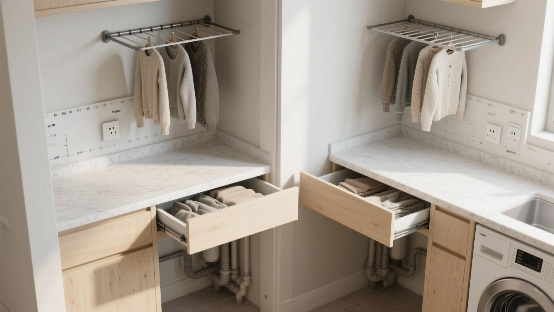 2. Fold-Down Counter and Wall-Mounted Drying Racks