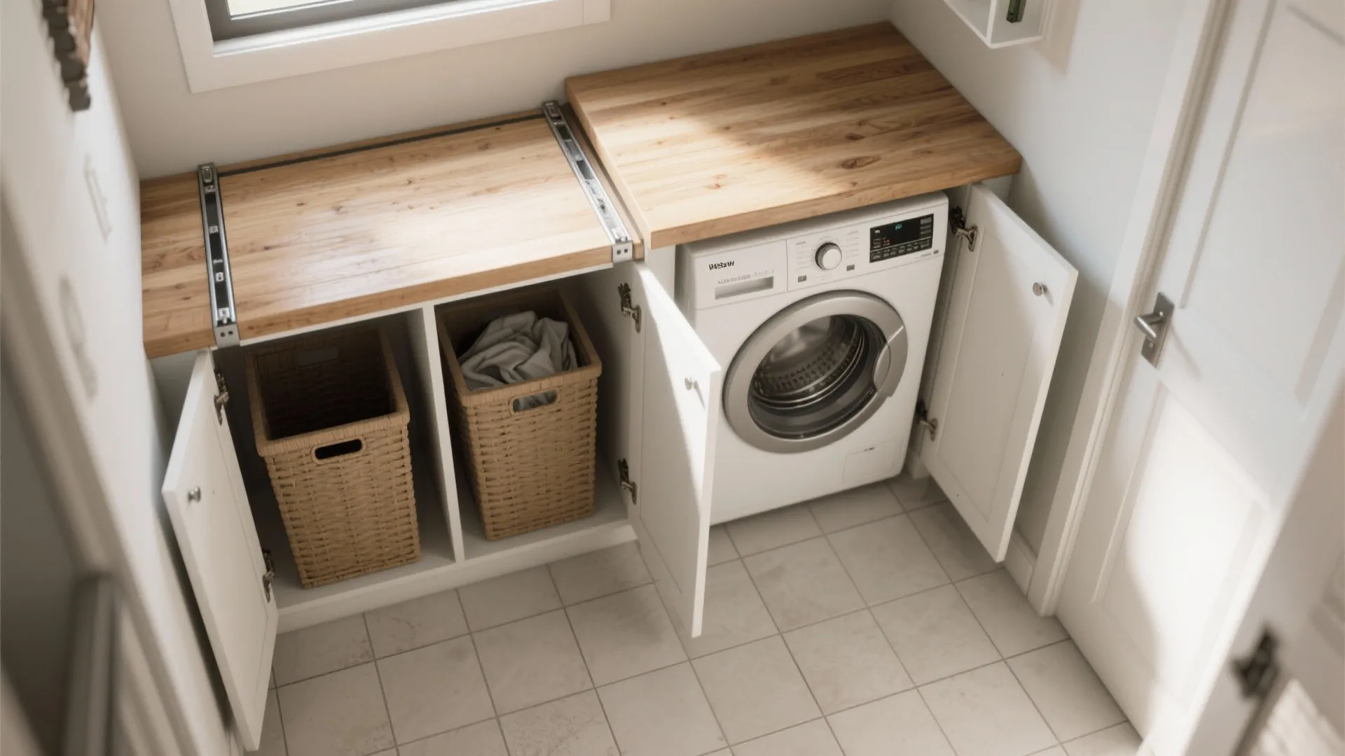 2. Fold-Down Counter + Hidden Hampers