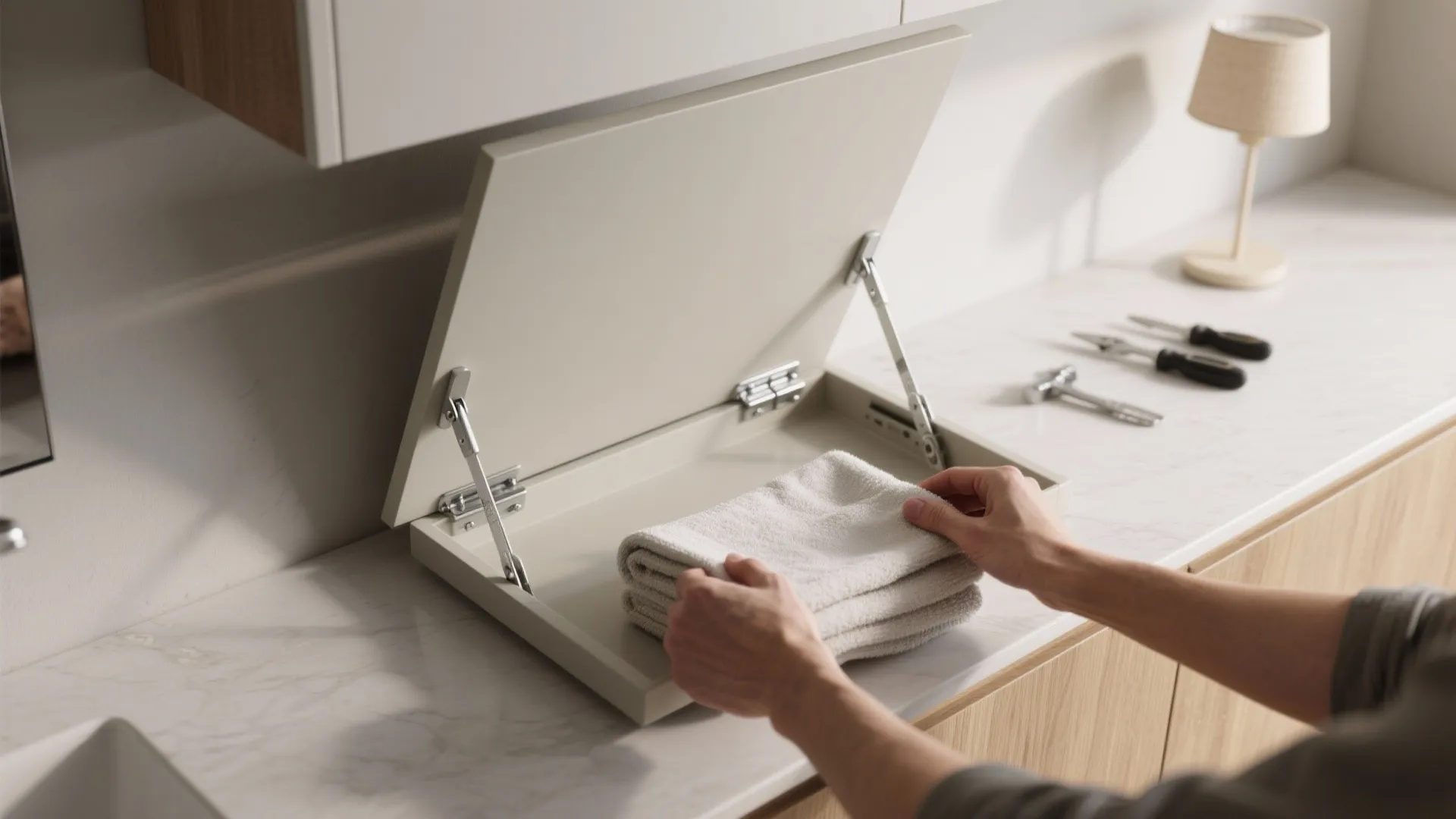 2. A fold-down counter that moonlights as a workspace