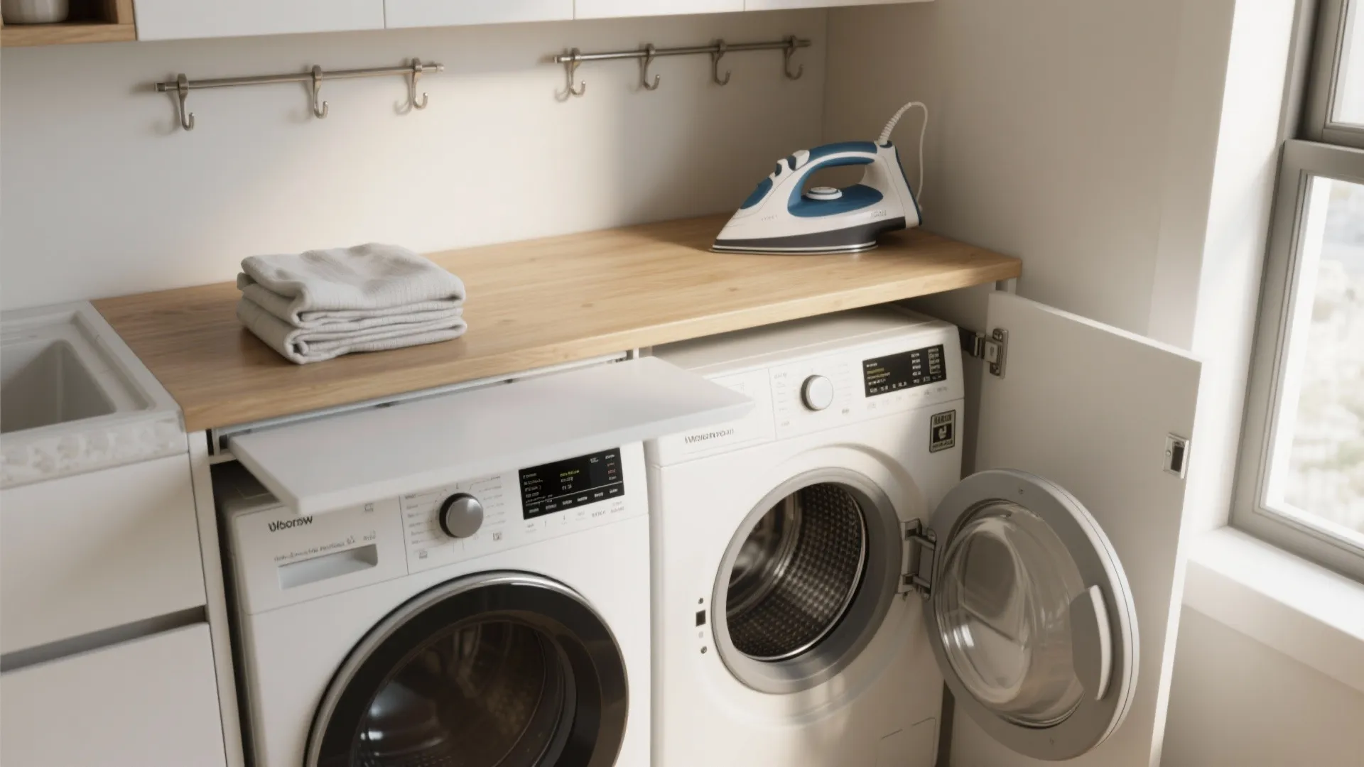 2. Add a Fold-down Counter or Ironing Shelf