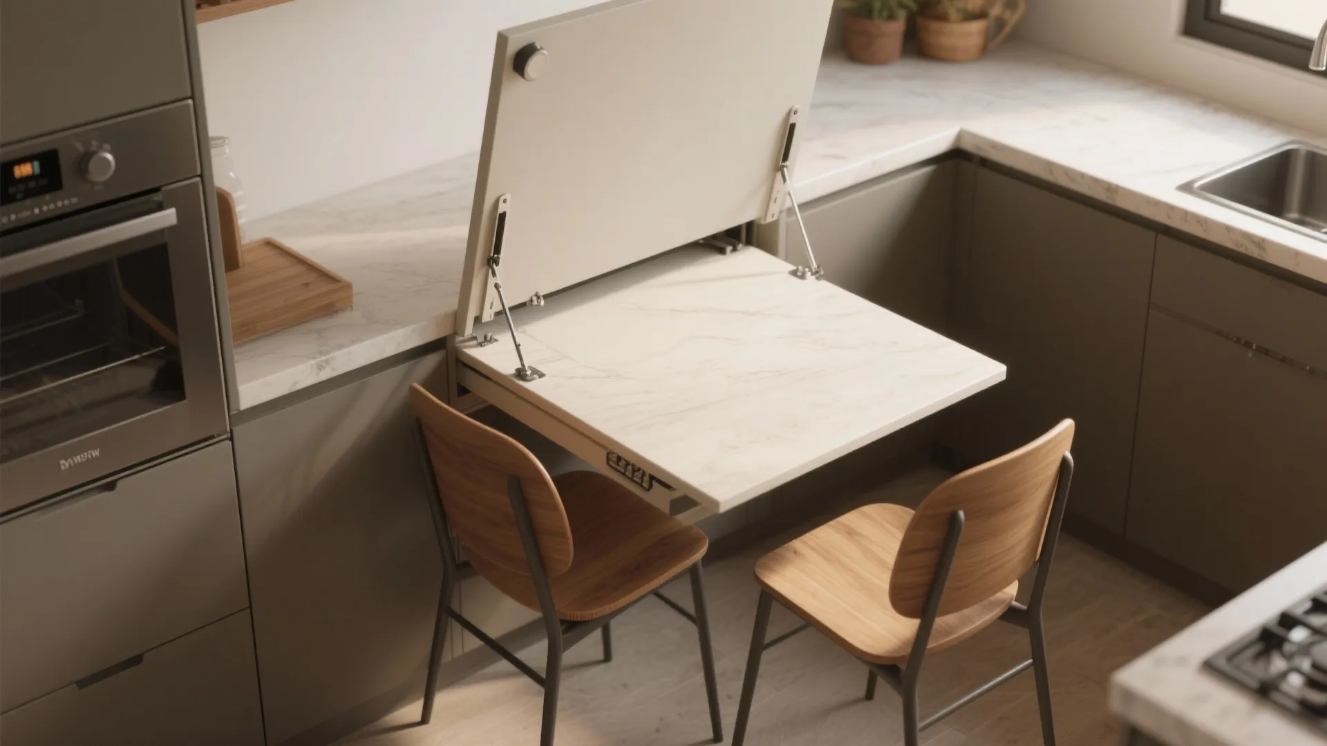 2. Fold-down dining and multifunction counters