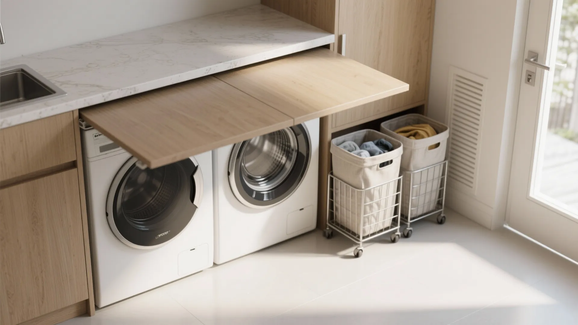 2. Use Fold-Down Counters and Slim Hampers