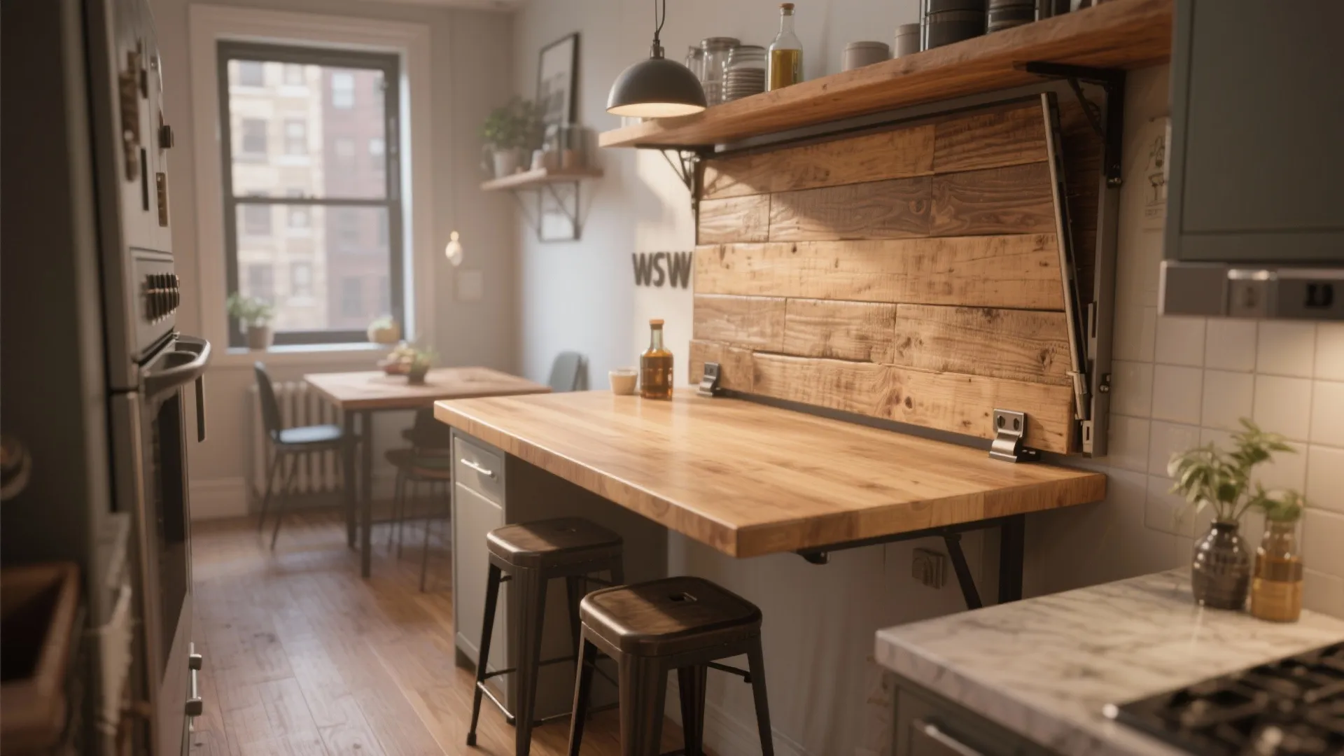 1. Fold-down Counter for Flexible Seating