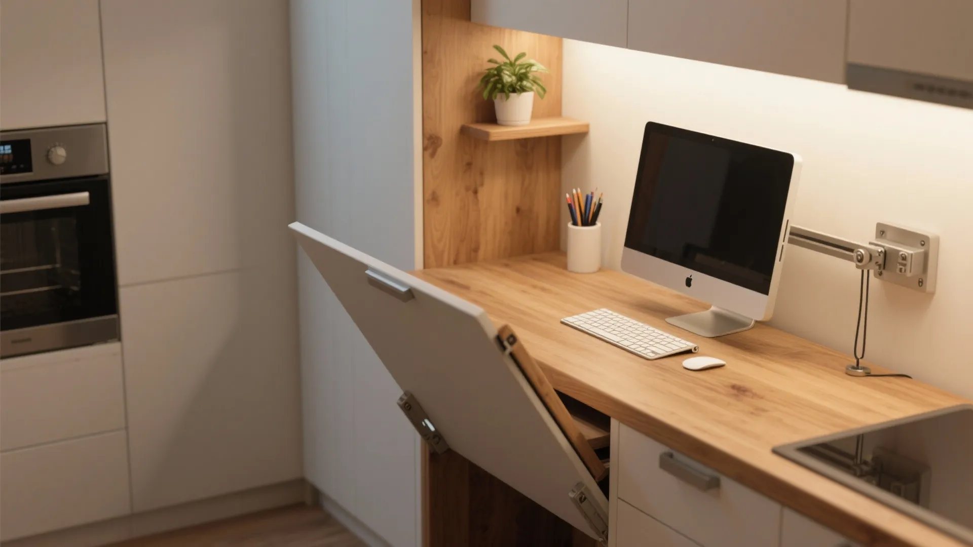 1. Fold-down counter that doubles as desk