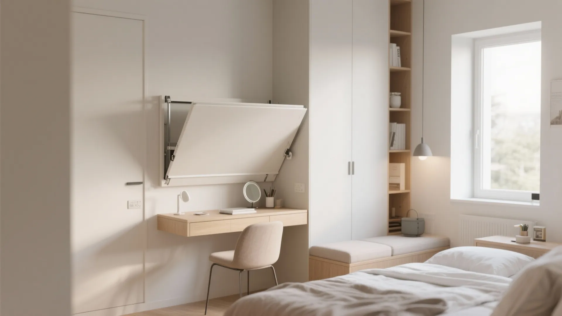 4. Fold-Down Desk or Vanity