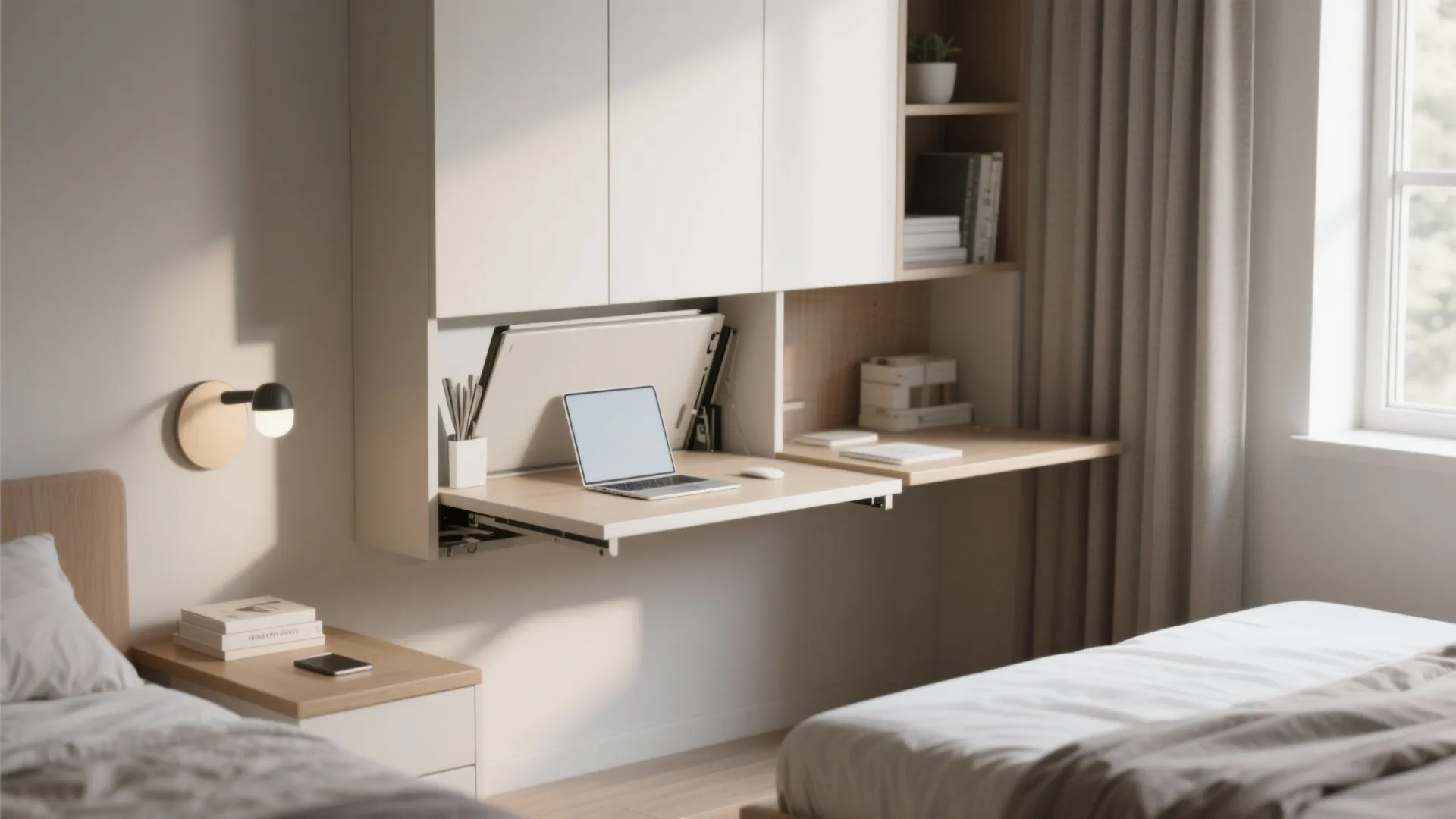 5. Fold-Down Desk for Hybrid Rooms