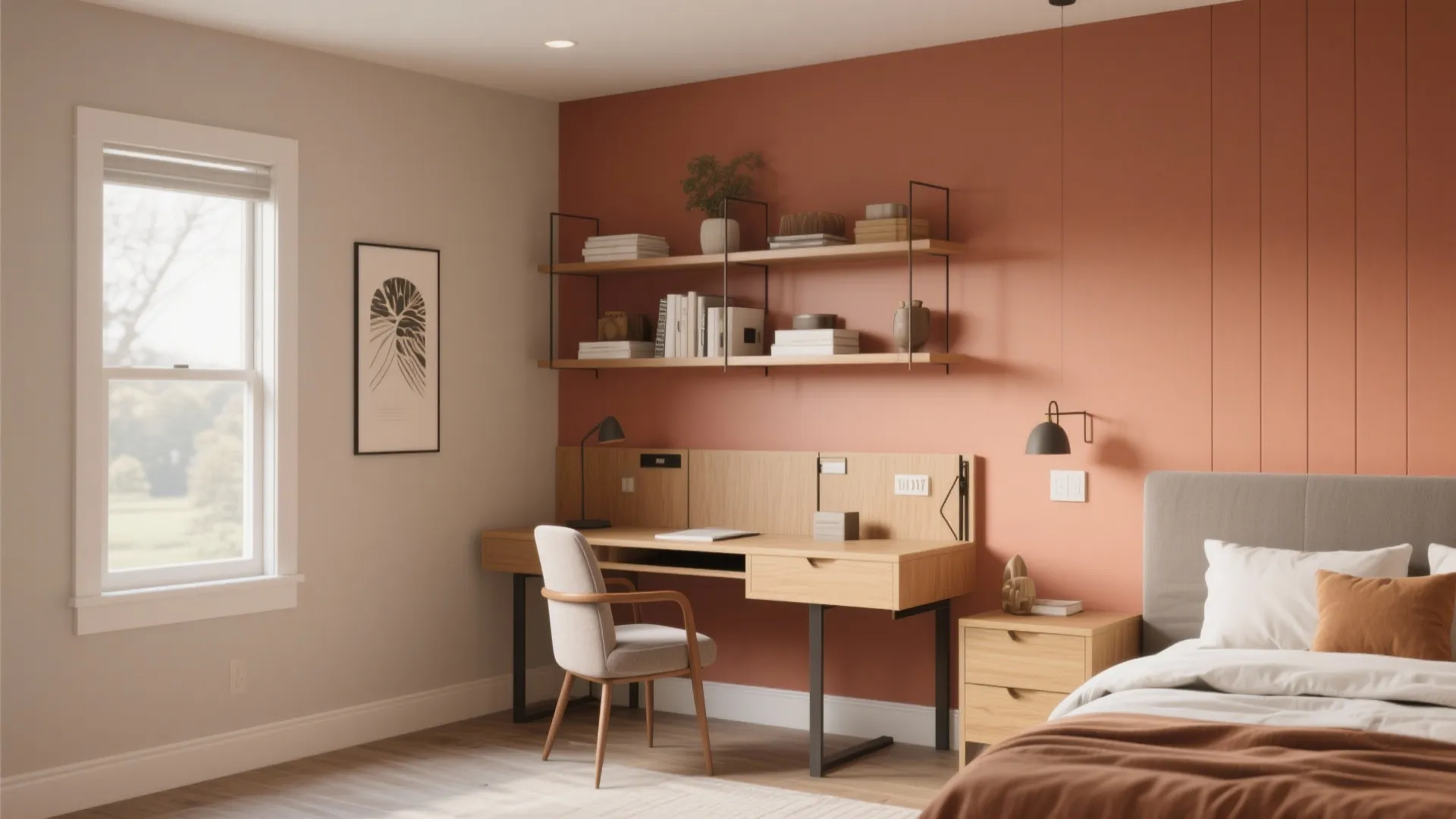 7. Accent Wall with Fold-Down Desk