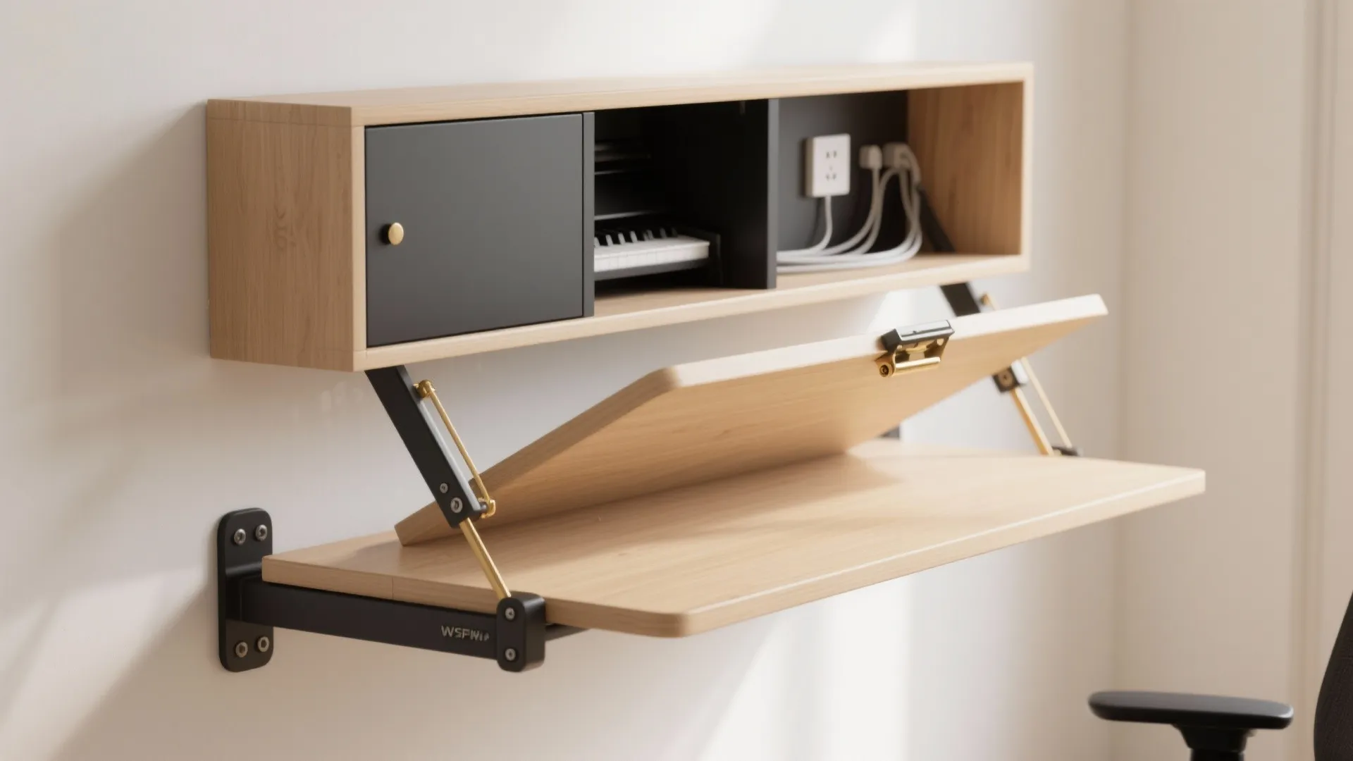 1. Fold-Down Wall Desk with Hidden Storage