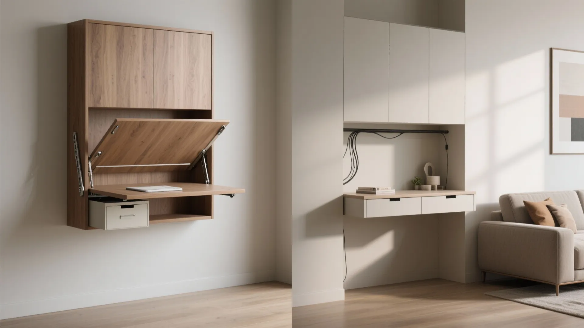 2. Fold-Down Desk + Hidden Storage (Work-When-Needed)