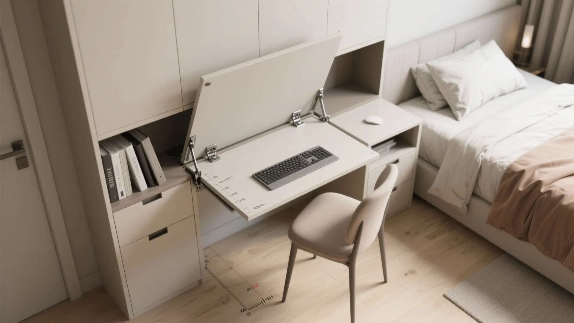 3. Fold-Down Desk with Hidden Storage