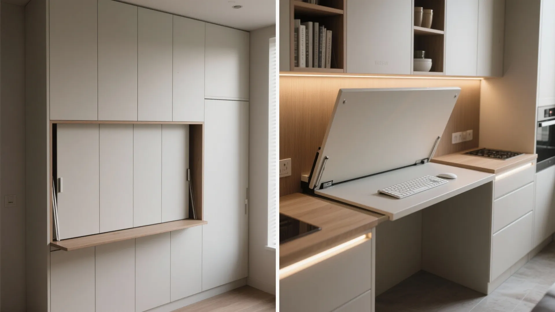 2. Fold-down Wall Desk under Upper Cabinets