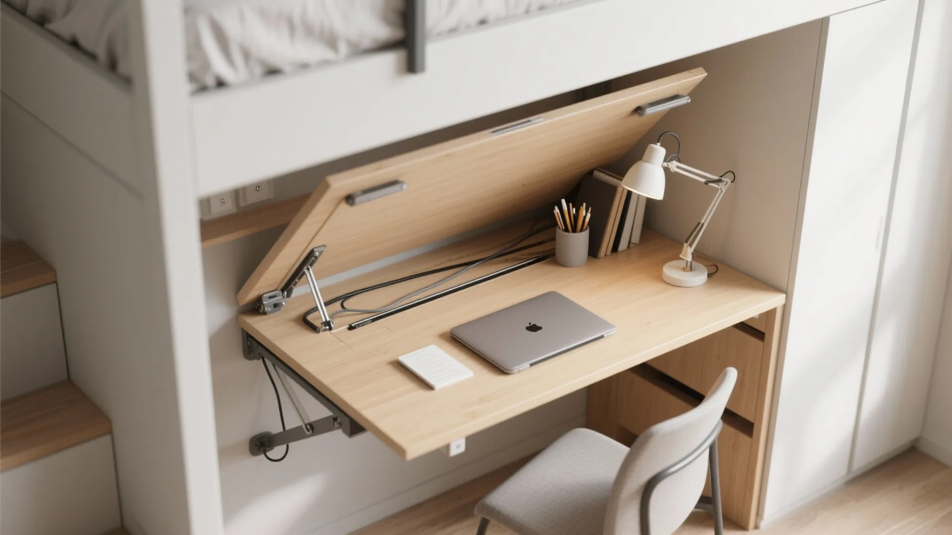 2. Fold-down desk under the bed